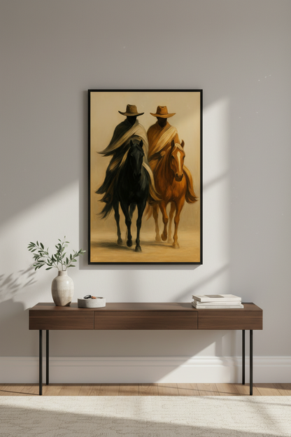 Minimalist Cowboy Horse Wall Art Print | Western Living Room Decor | Neutral Aesthetic Poster | Rustic Farmhouse Gift