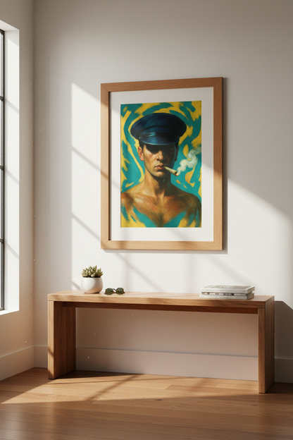Masculine Portrait Art Print | Man Smoking Wall Art | Dark Academia Decor | Framed Office Poster | Ready to Hang