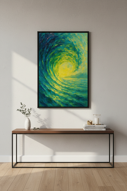 Abstract Wave Wall Art Print | Ocean Living Room Decor | Vibrant Teal Yellow Swirl Poster | Modern Coastal Aesthetic Original Art