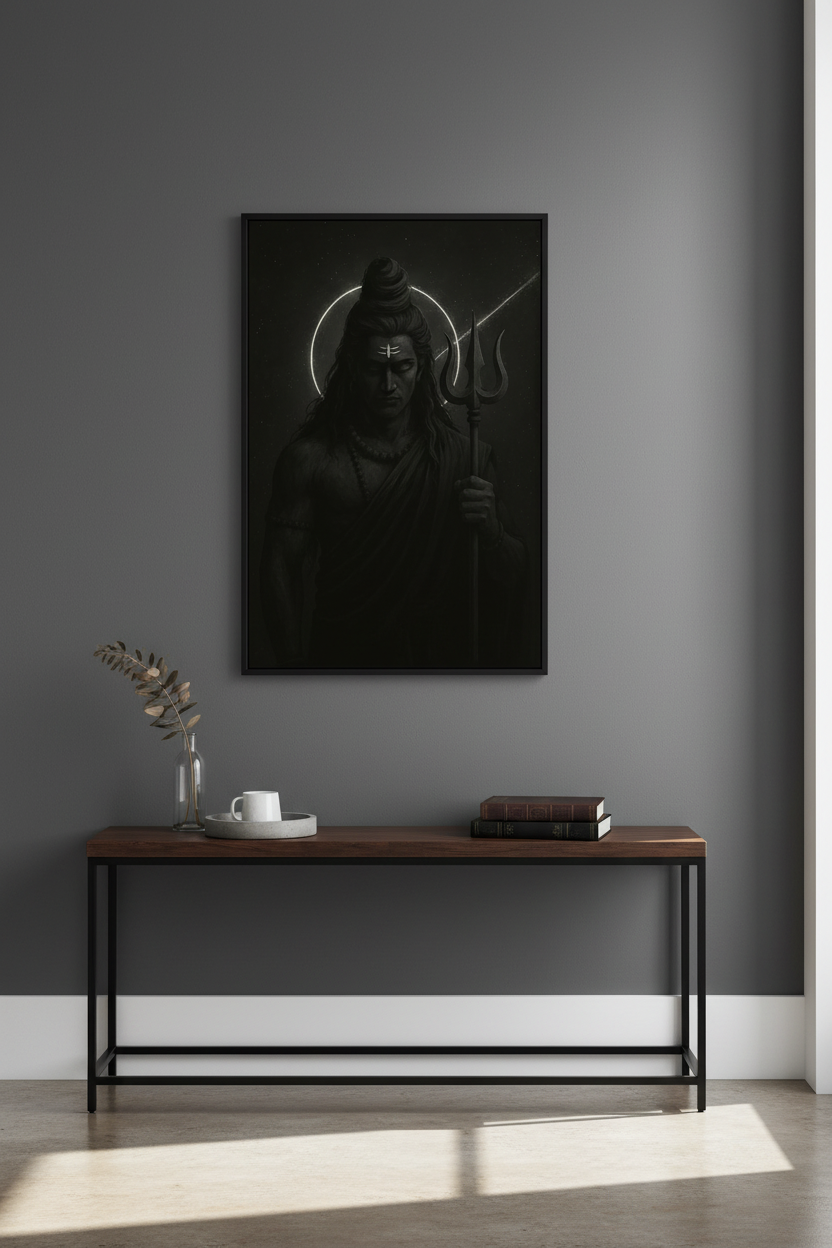 Minimalist Shiva Wall Art Print | Spiritual Home Decor | Dark Aesthetic Poster | Hindu God Digital Download | Unframed Framed Art