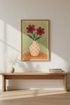 Red Flowers in Checkered Vase Art Print | Botanical Home Decor Poster | Abstract Floral Wall Art | Bohemian Wall Hanging