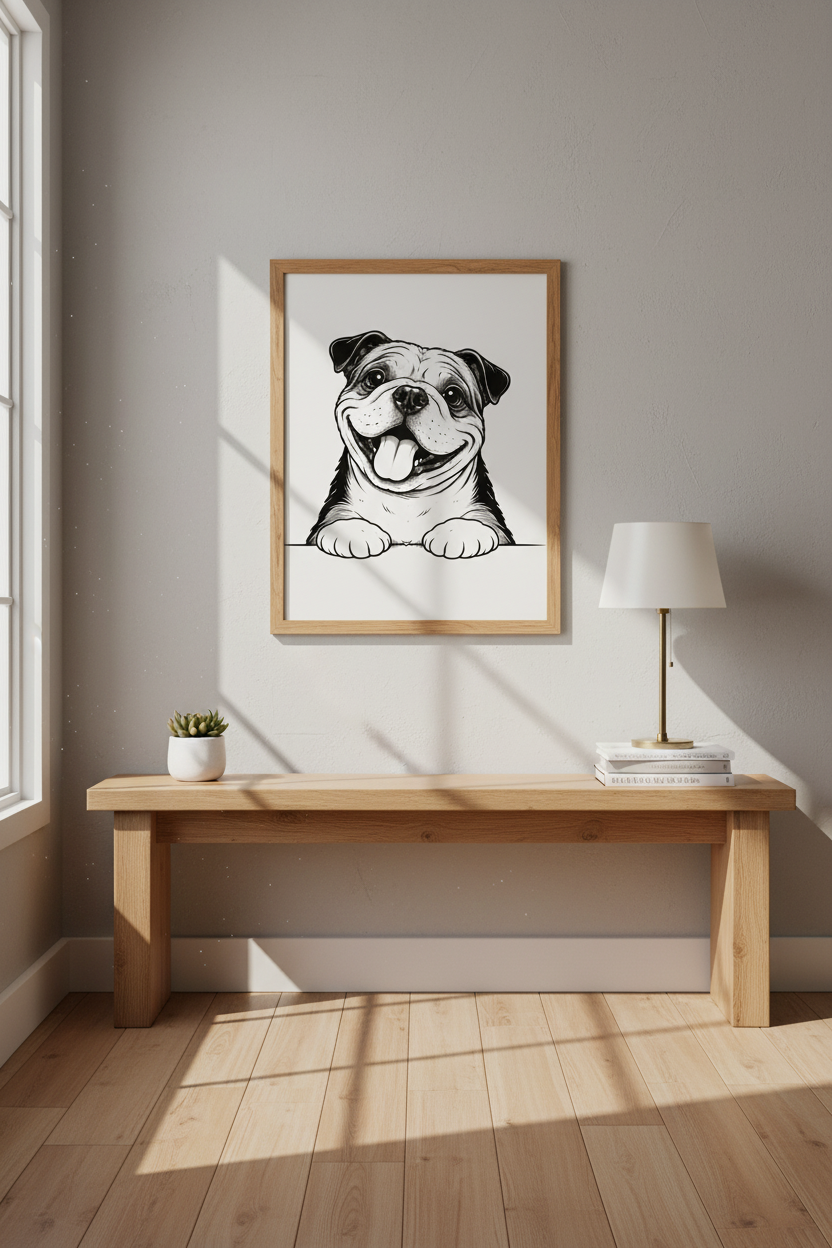 Minimalist Bulldog Wall Art Print | Pet Lover Gift | Modern Dog Decor | Nursery Aesthetic Poster | Black &amp; White Animal Art