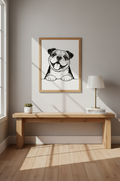 Minimalist Bulldog Wall Art Print | Pet Lover Gift | Modern Dog Decor | Nursery Aesthetic Poster | Black &amp; White Animal Art