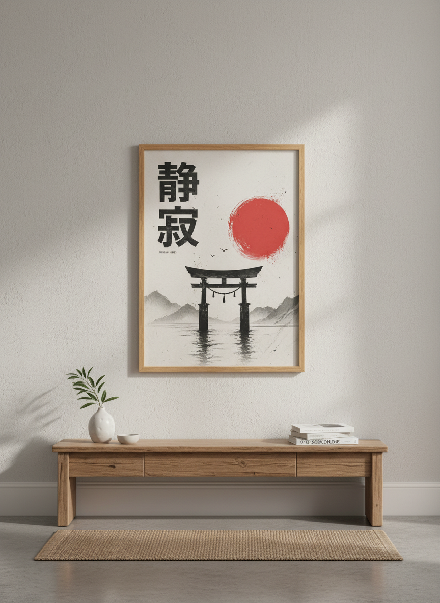 Japanese Torii Gate Seijaku Print | Zen Home Decor | Traditional Asian Wall Art