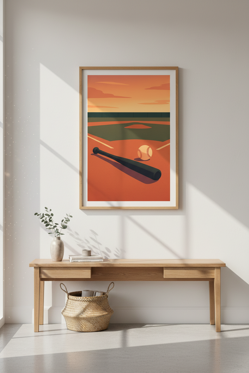 Minimalist Baseball Field Wall Art Print | Game Room Decor | Sports Lover Framed Poster | Sunset Aesthetic Art