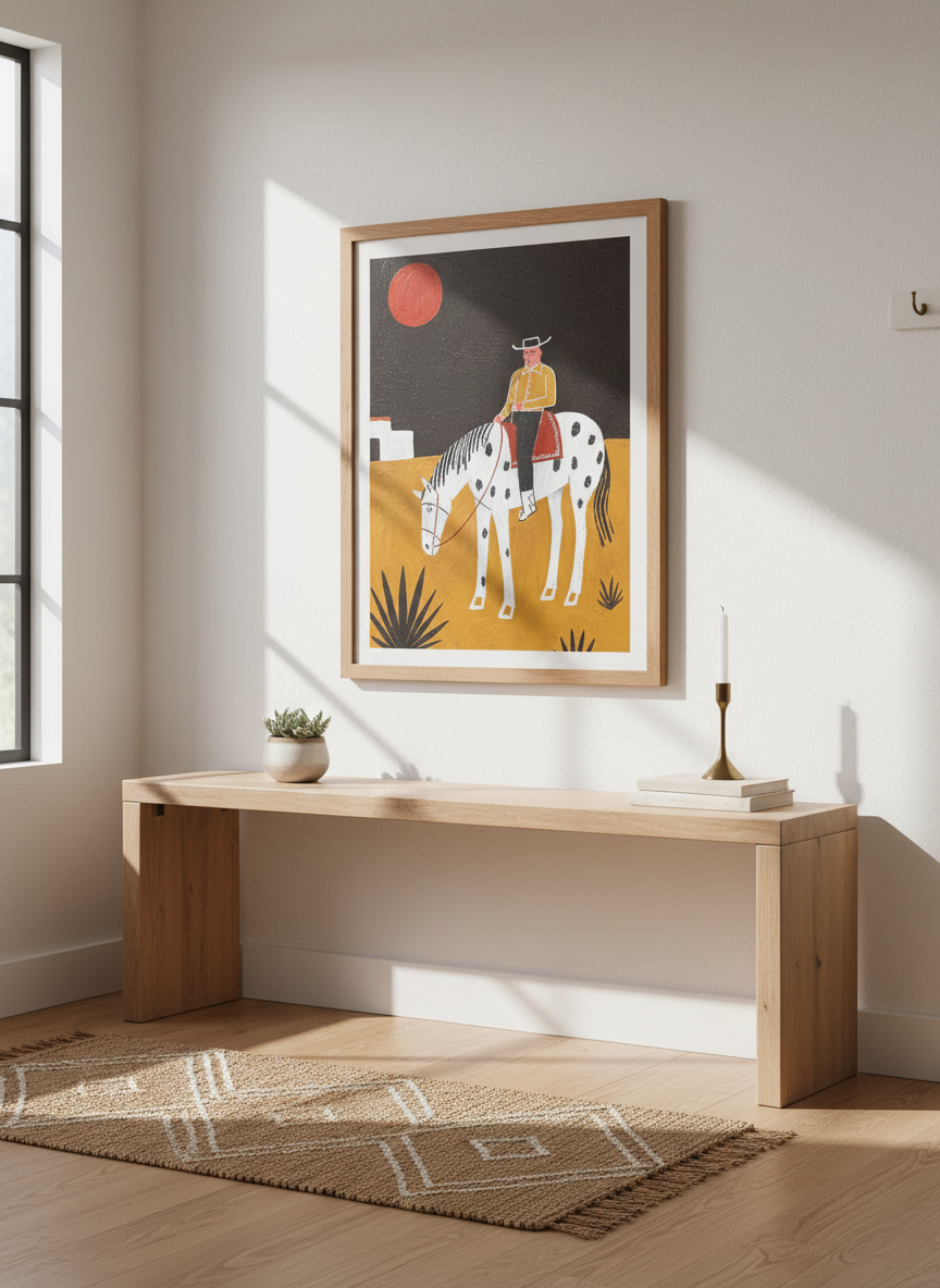 Mexican Cowboy on Horse Wall Art Print | Boho Desert Decor | Western Home Decor | Rancher Art Print | Southwest Poster Print