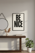 Minimalist Typography Wall Art Print | \"BE NICE\" Quote Poster for Living Room | Modern Home Decor | Black and Beige Aesthetic