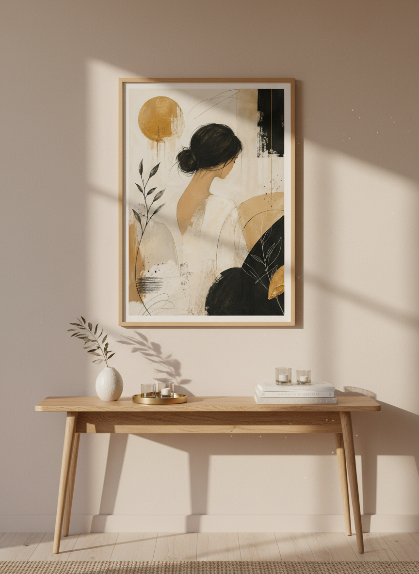 Abstract Woman Hair Bun Wall Art | Minimal Aesthetic Neutral Decor | Modern Figures Print