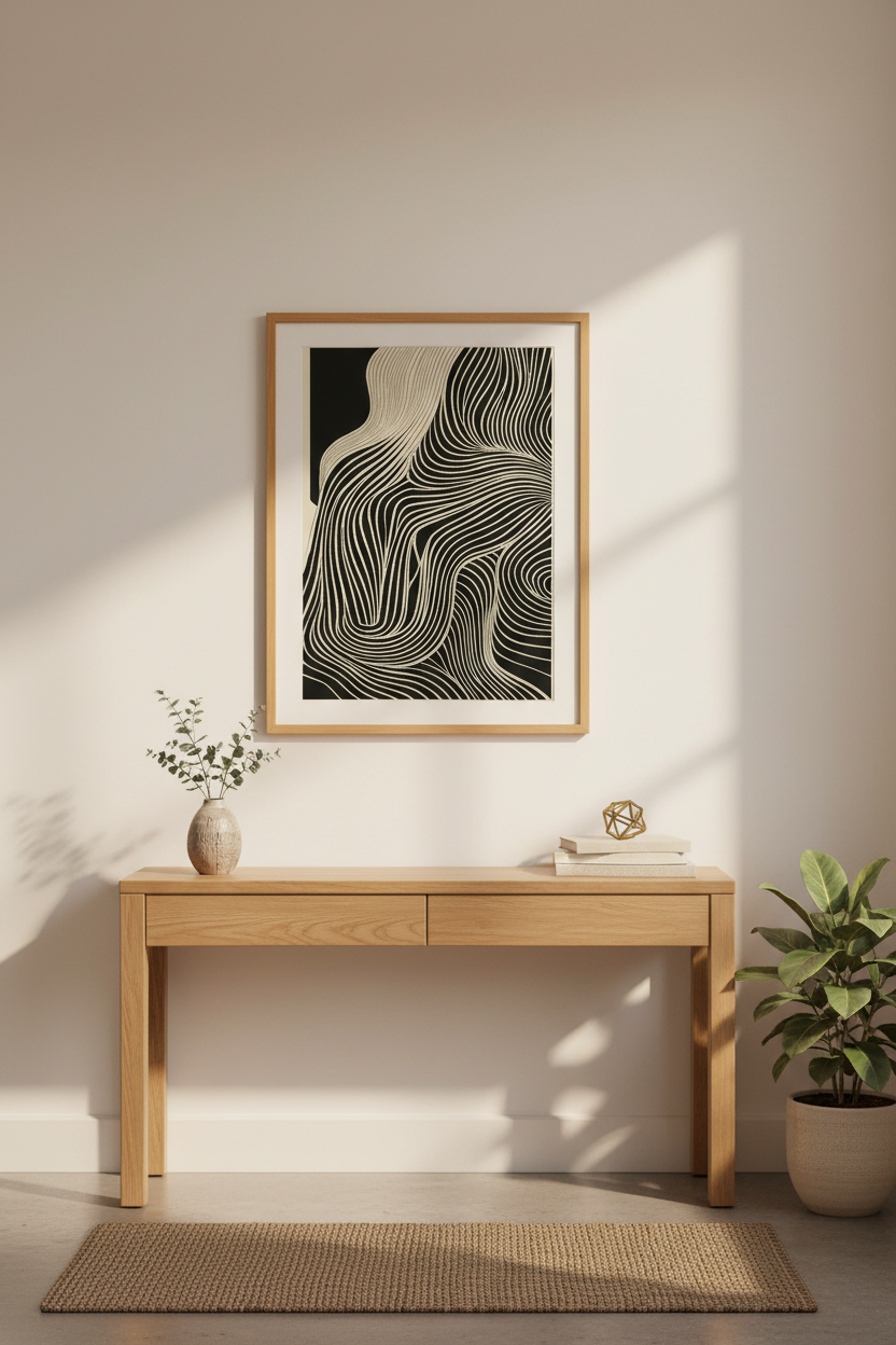 Abstract Wavy Line Art Print | Organic Modern Wall Decor | Minimalist Aesthetic Poster | Black and White Art