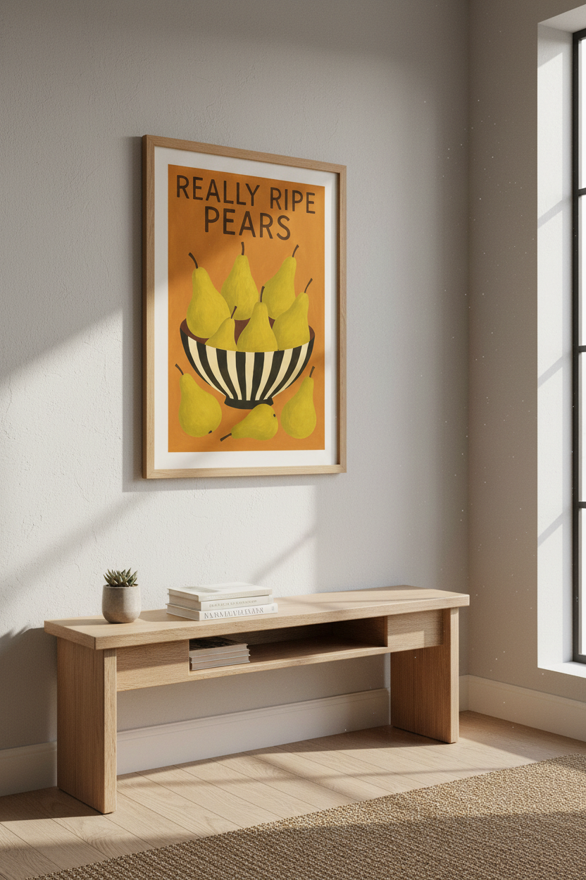 Retro Fruit Kitchen Wall Art Print | Mid Century Modern Dining Room Decor | Framed Pears Poster