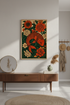Japanese Koi Fish & Floral Framed Art Print | Asian Inspired Living Room Decor | Red & Green Aesthetic Framed Wall Art