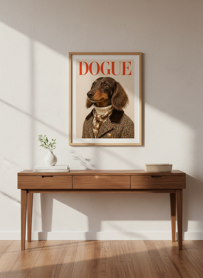 Dogue Magazine Dachshund Art Print | Funny Dog Wall Art | Dog Lover Decor | Maximalist Poster | Framed Pet Portrait Gift