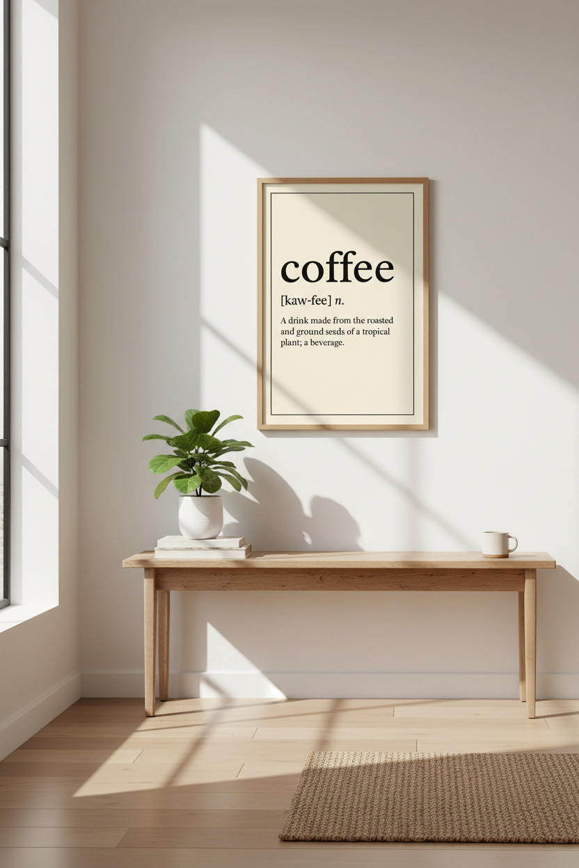 Minimalist Coffee Definition Wall Art Print | Kitchen Coffee Nook Decor | Beige Aesthetic Poster | Unframed, Framed, Digital
