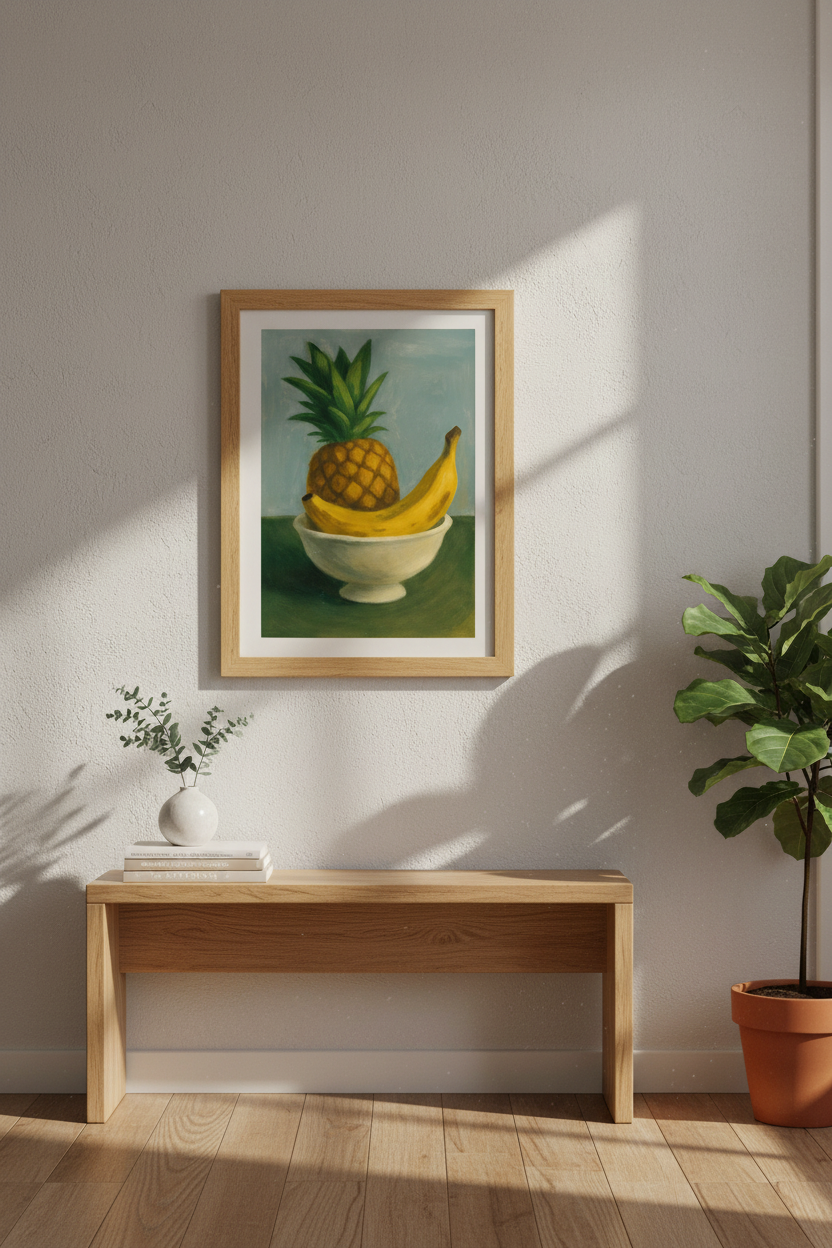 Still Life Fruit Wall Art Print | Kitchen Decor | Minimalist Framed Poster | Pineapple &amp; Banana Framed Art