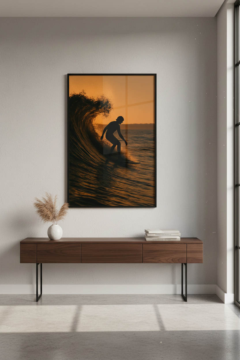 Aesthetic Surfer Sunset Wall Art Print | Coastal Beach Decor | Surf Vibe Poster | Framed Unframed Digital Download
