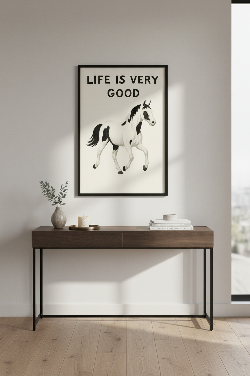 Minimalist Inspirational Horse Wall Art Print | Farmhouse Living Room Decor | Cottagecore Black &amp; White Poster