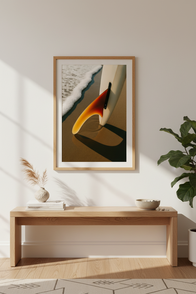 Coastal Surfboard Fin Wall Art Print | Boho Beach House Decor | Aesthetic Framed Poster | Surf Ocean Ready to Hang