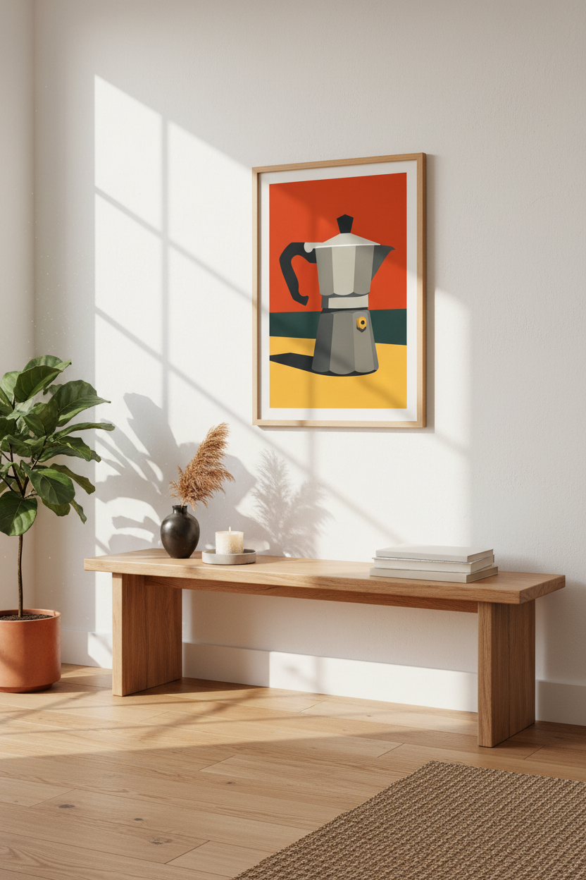 Retro Moka Pot Wall Art Print | Kitchen Decor | Mid-Century Modern Coffee Poster | Unframed, Framed, Digital Download