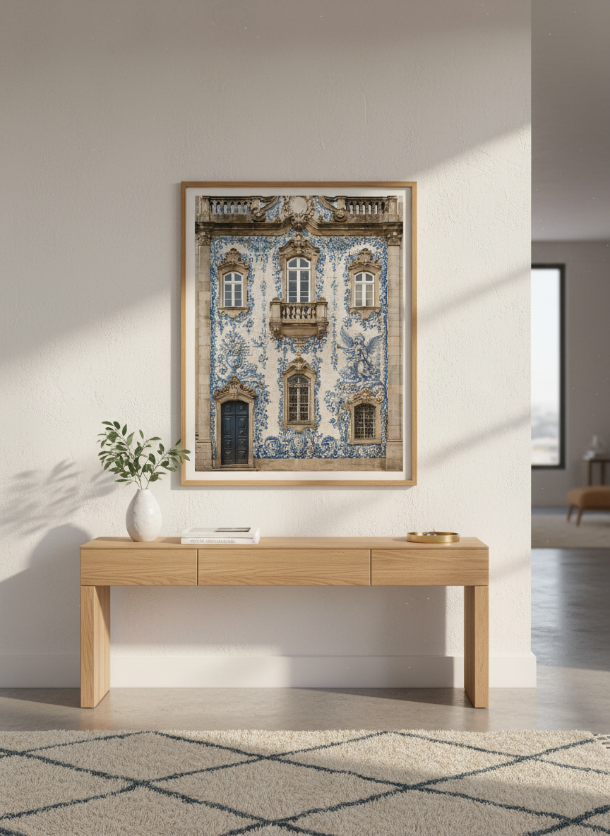 Portuguese Azulejo Art Print | Vintage Blue Tile Wall Decor | Baroque Mediterranean Poster