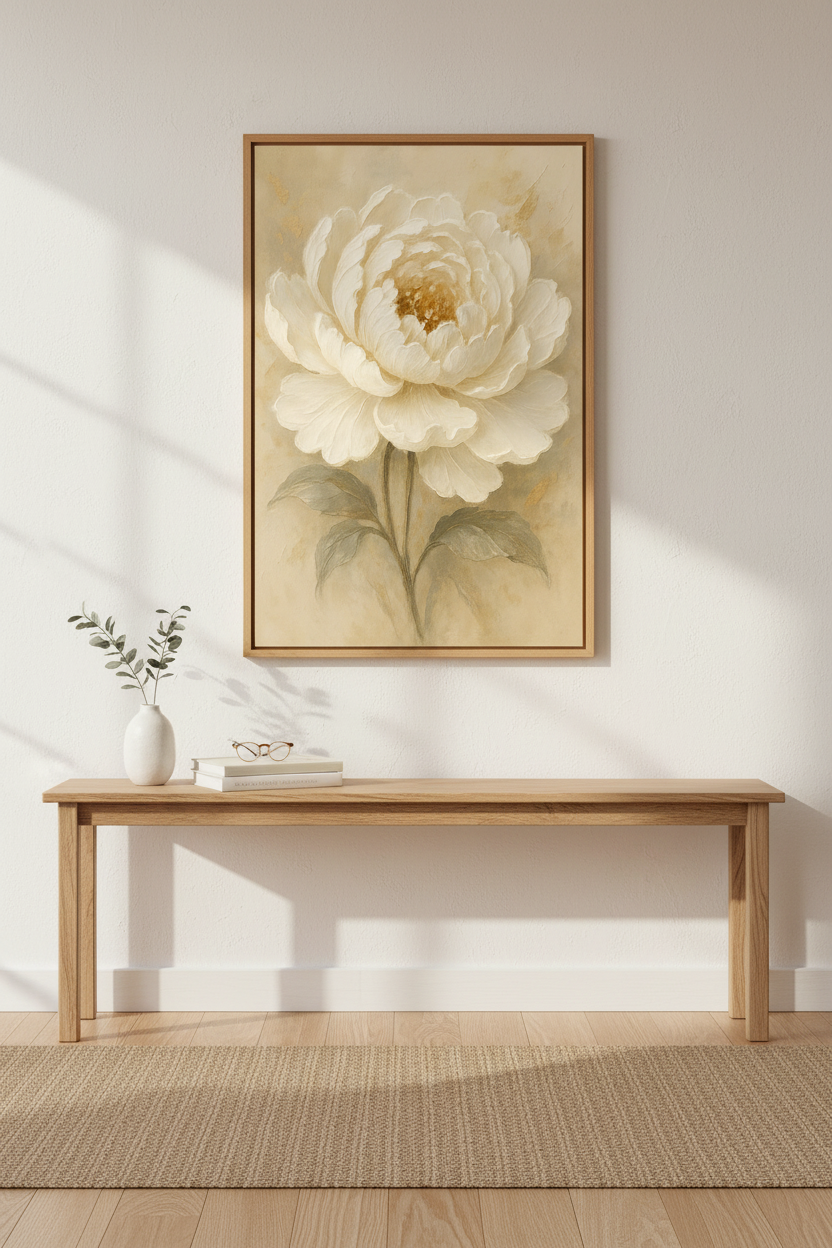 Textured Peony Flower Wall Art Print | Boho Bedroom Decor | Rustic Farmhouse Poster | Cream Floral Living Room Gift