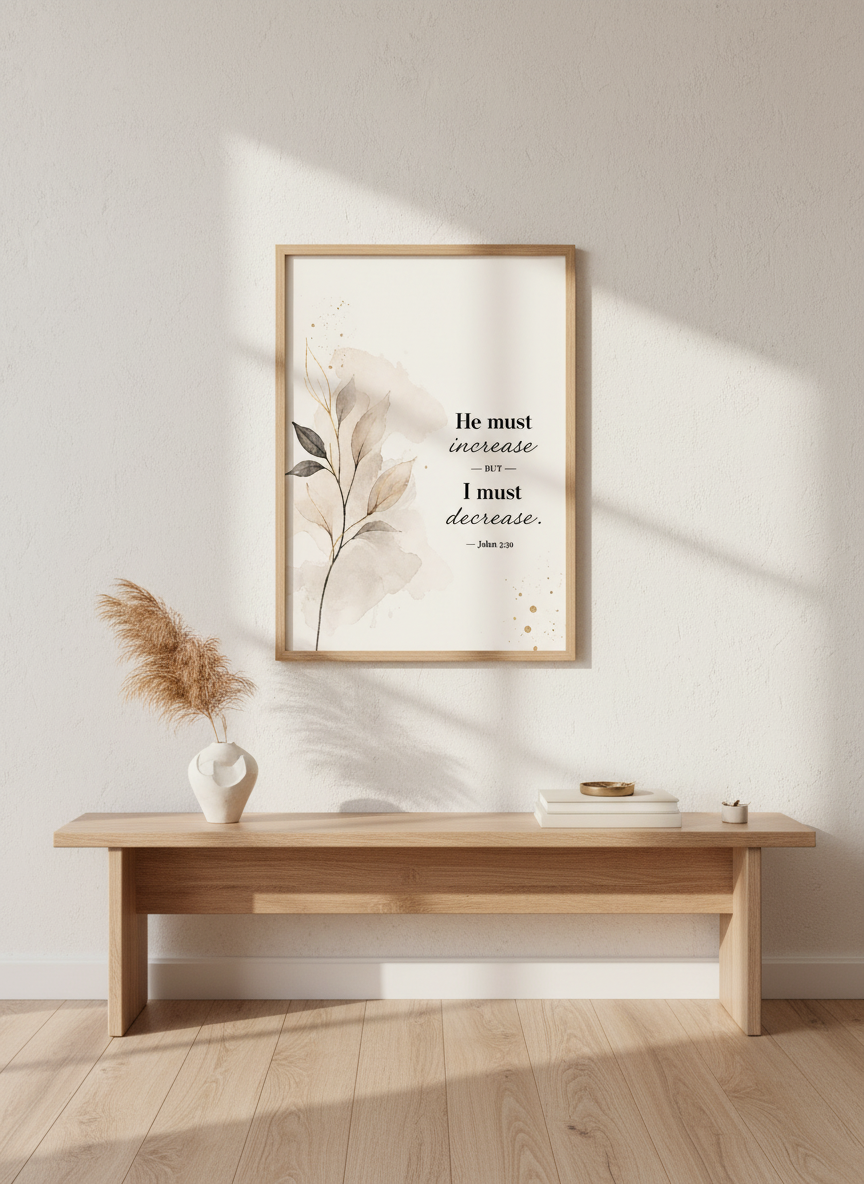 Christian Wall Art | John 3:30 Bible Verse Print, Farmhouse Home Decor
