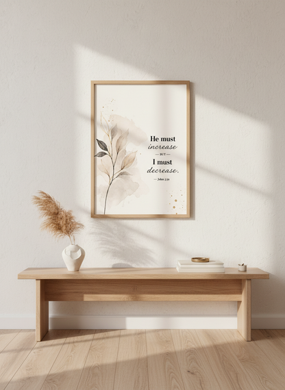Christian Wall Art | John 3:30 Bible Verse Print, Farmhouse Home Decor