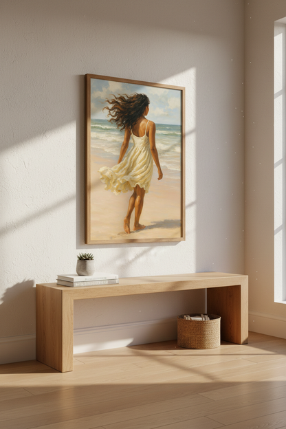 Breezy Beach Oil Painting Wall Art Print | Coastal Living Room Decor | Bohemian Aesthetic Poster