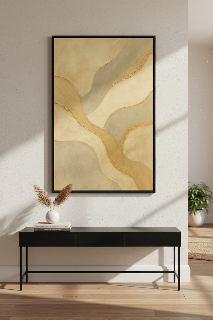 Abstract Gold Wavy Lines Wall Art Print | Modern Living Room Decor | Neutral Aesthetic Poster | Minimalist Beige Gold Canvas