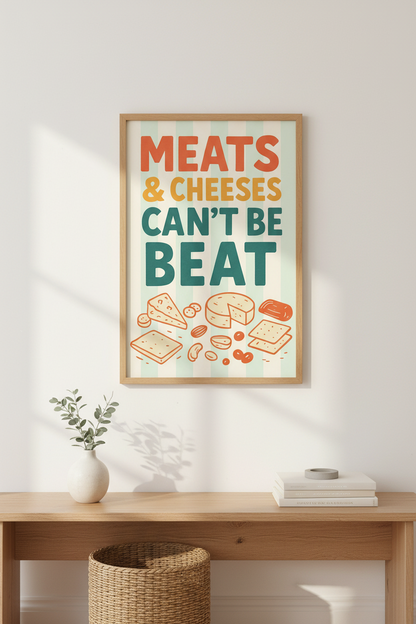 Retro Foodie Kitchen Wall Art | Meats &amp; Cheeses Kitchen Decor | Cozy Dining Room Poster | Charcuterie Digital Print Gift