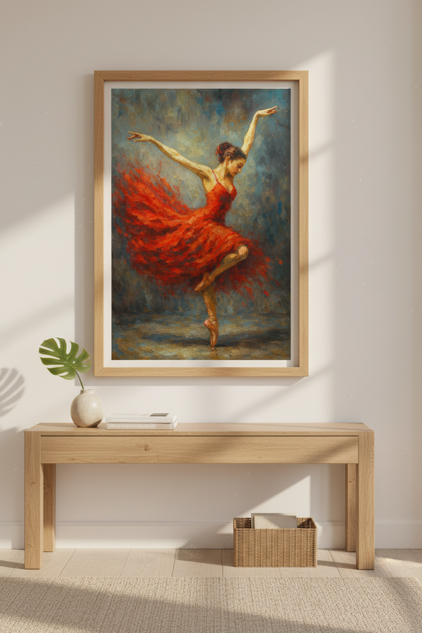 Abstract Dancer Wall Art Print | Ballet Dance Poster | Modern Home Decor | Red Dress Painting | Gift for Dancers