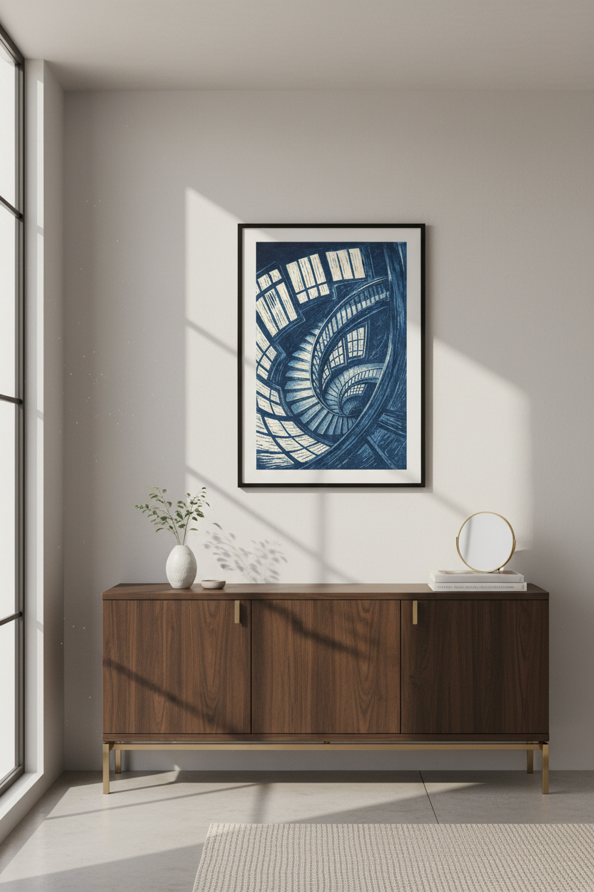 Abstract Spiral Staircase Wall Art Print | Architectural Interior Decor | Gothic Dark Academia Poster