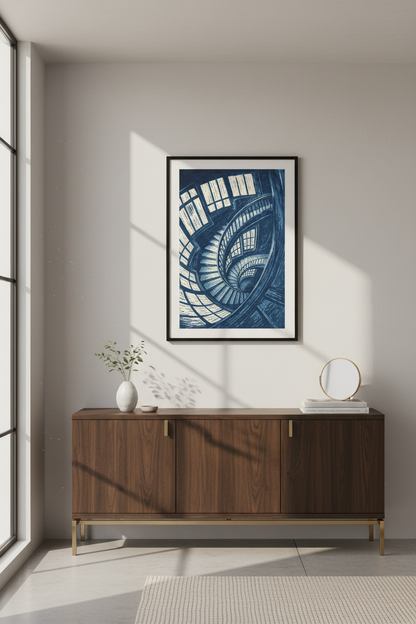 Abstract Spiral Staircase Wall Art Print | Architectural Interior Decor | Gothic Dark Academia Poster