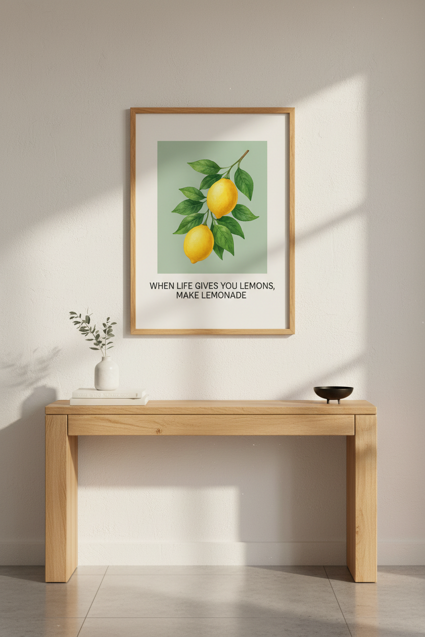 Minimalist Lemon Wall Art Print | Kitchen Decor | Botanical Aesthetic Poster | Inspirational Quote Print | When Life Gives You Lemons