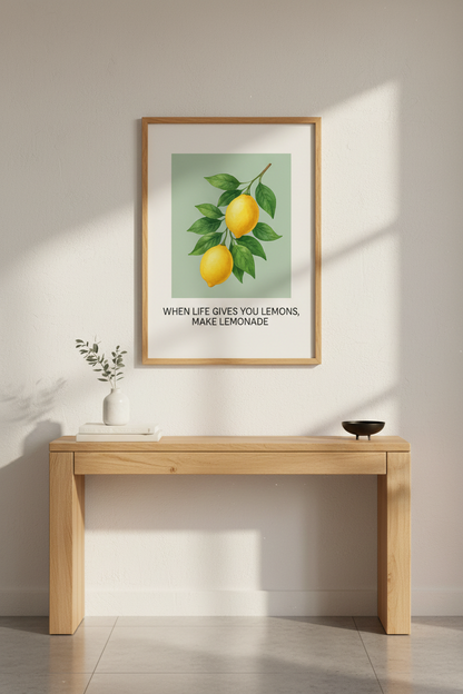 Minimalist Lemon Wall Art Print | Kitchen Decor | Botanical Aesthetic Poster | Inspirational Quote Print | When Life Gives You Lemons