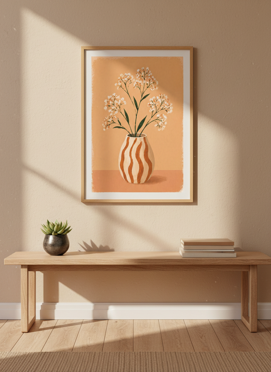 Minimalist Floral Wall Art Print | Boho Living Room Decor | Neutral Aesthetic Framed Poster | Ready to Hang Art