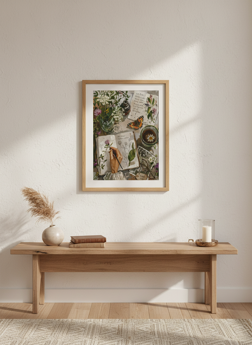 Cottagecore Botanical Art Print | Vintage Meadowcore Decor | Dark Academia Poster