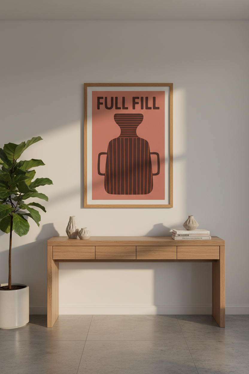 Minimalist Terracotta Full Fill Vase Framed Art Print | Boho Kitchen Decor | Mid-Century Modern Abstract Poster