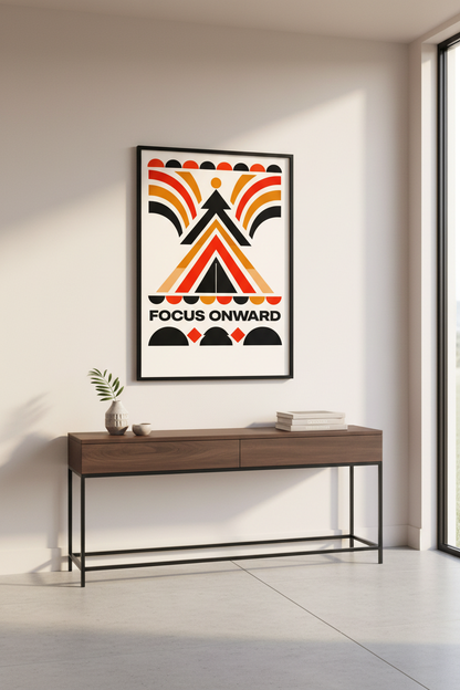 Abstract Geometric "Focus Onward" Wall Art Print | Mid Century Modern Inspired Home Decor | Motivational Poster
