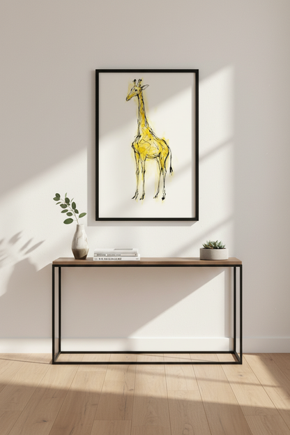 Abstract Giraffe Wall Art Print, Yellow Safari Animal Home Decor, Minimalist Wildlife Poster, Modern Nature Art Print