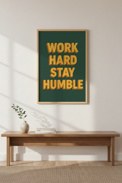 Retro "Work Hard Stay Humble" Quote Framed Wall Art | Motivational Office Decor | Minimalist Aesthetic Poster Print