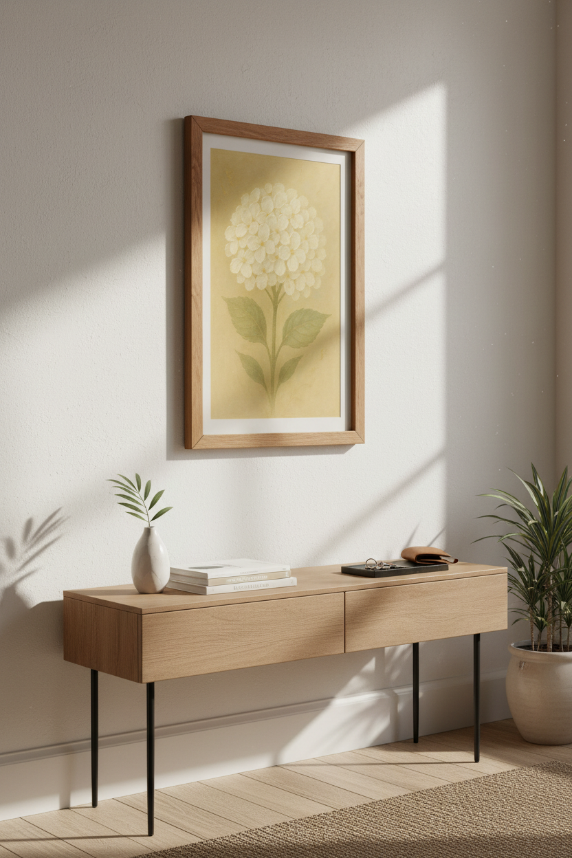 Minimalist Hydrangea Wall Art Print | Boho Living Room Decor | Neutral Floral Poster | Botanical Cream Flower Artwork