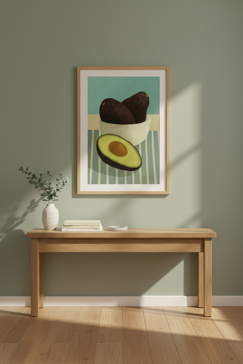 Minimalist Avocado Still Life Framed Wall Art | Kitchen Dining Room Decor | Mid Century Modern Food Poster Print