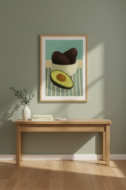 Minimalist Avocado Still Life Framed Wall Art | Kitchen Dining Room Decor | Mid Century Modern Food Poster Print