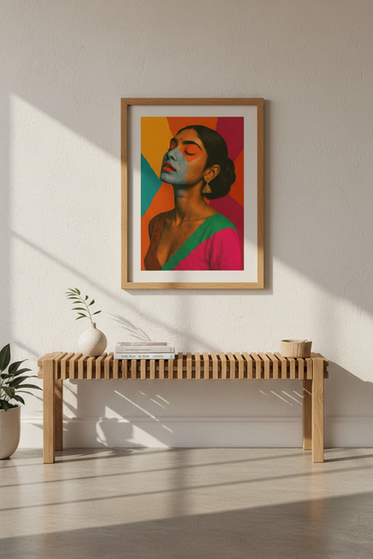 Abstract Woman Portrait Framed Wall Art Print | Boho Bedroom Decor | Maximalist Aesthetic Poster | Ready to Hang Ethnic Art