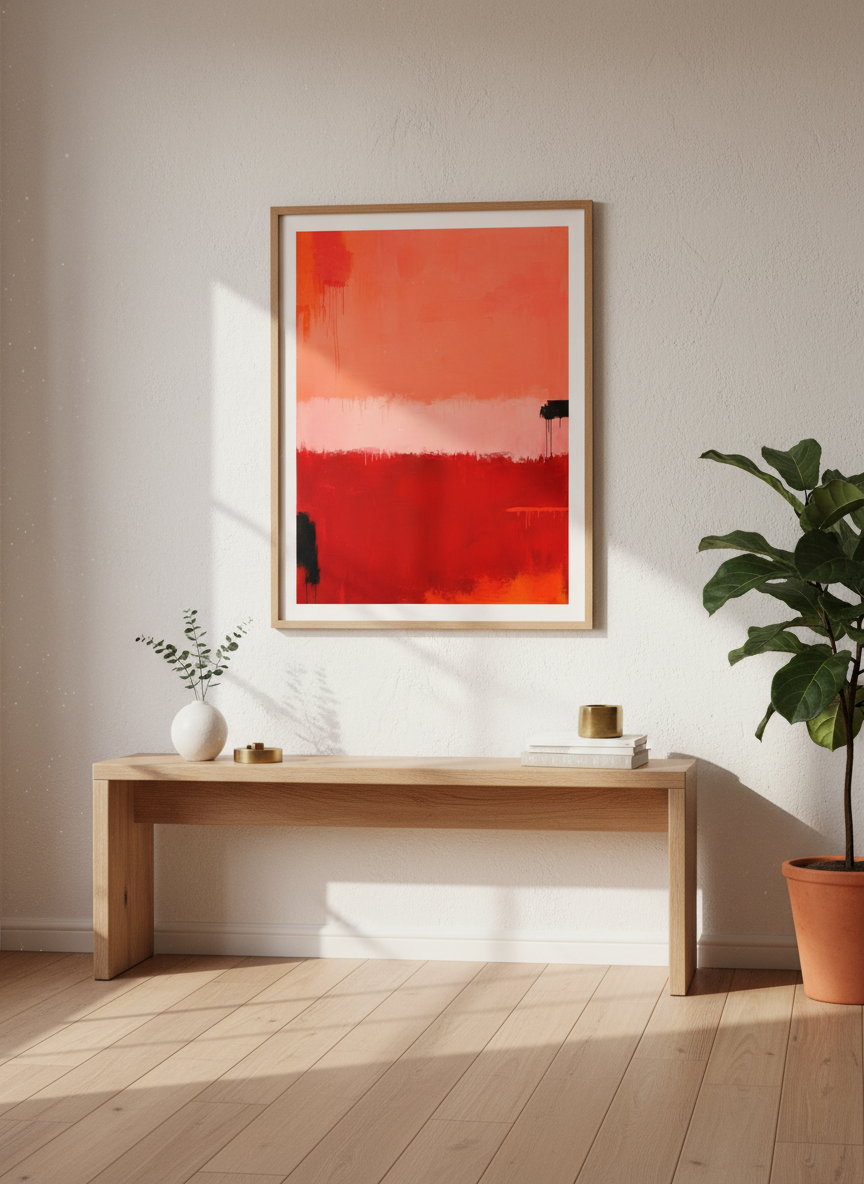 Abstract Art Print Framed | Orange &amp; Red Minimalist Wall Art | Modern Living Room Decor | Ready to Hang Gradient Poster