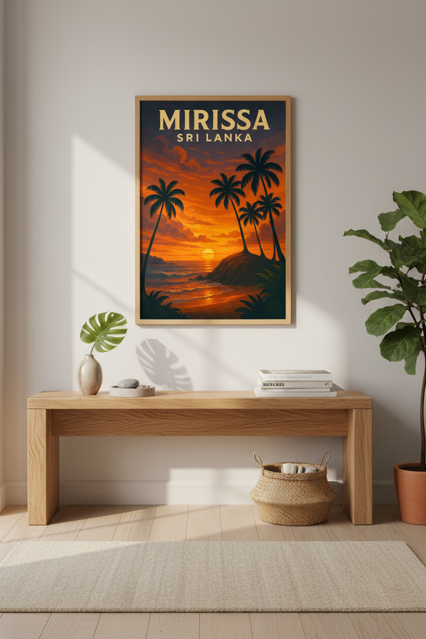 Mirissa Sri Lanka Travel Art Print | Tropical Sunset Beach Wall Art | Retro Coastal Decor | Instant Download Poster
