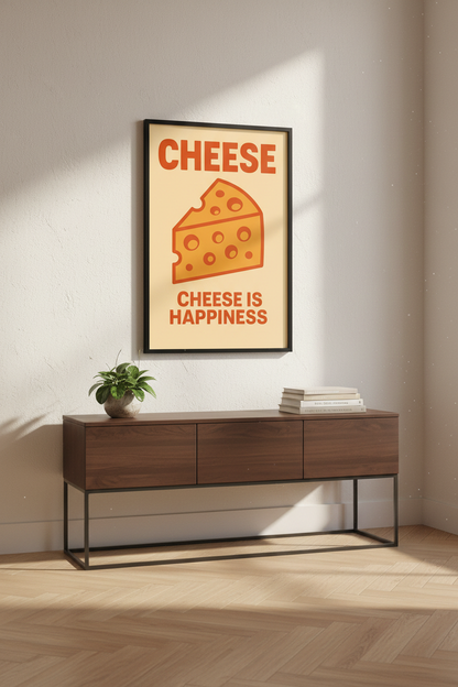 Cheese is Happiness Wall Art Print | Funny Kitchen Decor Poster | Food Pun Home Decor | Modern Dining Room Art