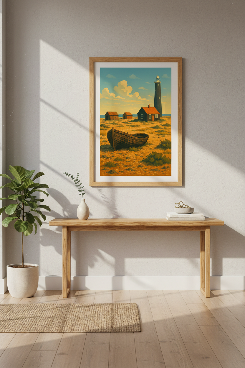 Coastal Lighthouse Wall Art Print | Boho Beach House Decor | Nordic Landscape Poster | Rustic Ocean View | Retro Cottage Core
