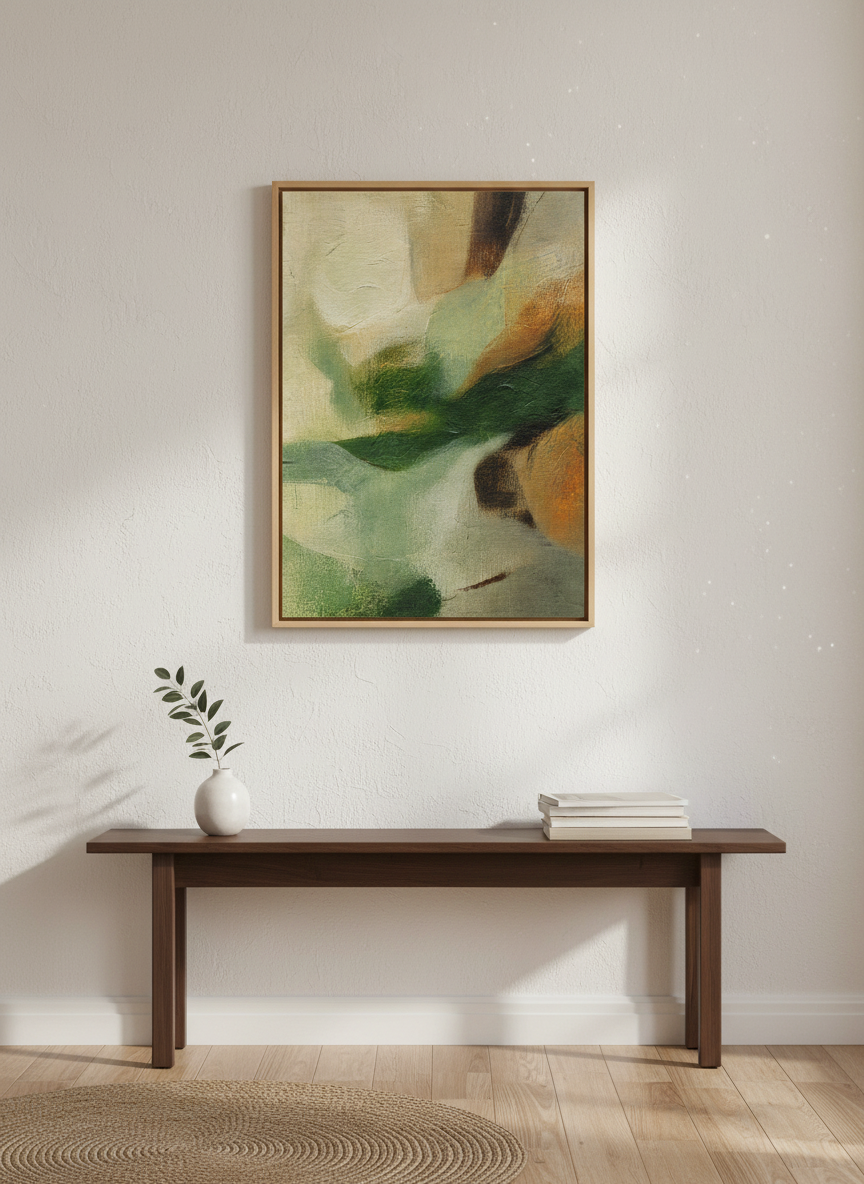 Abstract Nature Wall Art Print | Boho Living Room Decor | Organic Abstract Canvas Framed Art | Green Aesthetic Poster