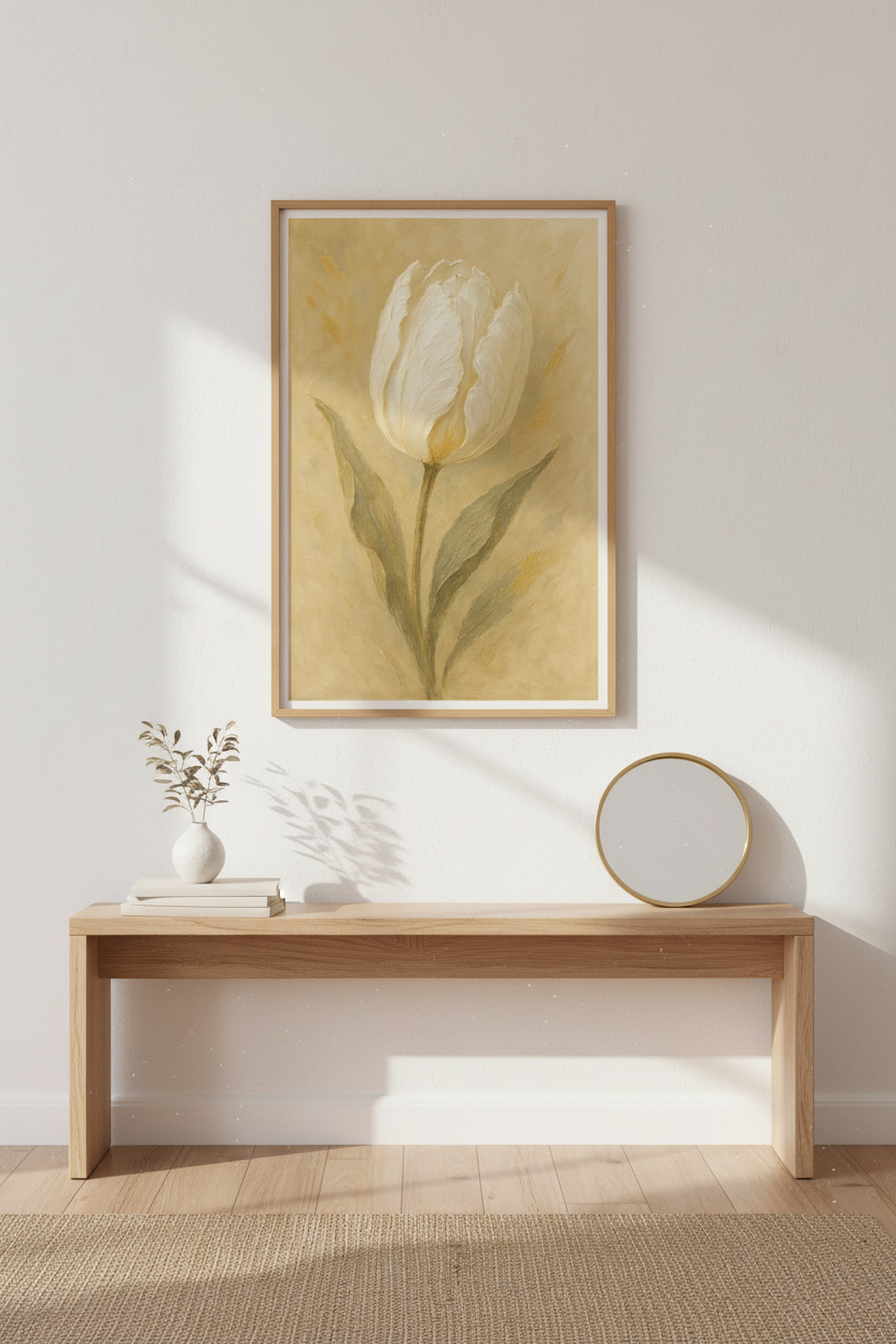 Impressionist White Tulip Wall Art Print | Boho Bedroom Decor | Rustic Farmhouse Botanical Poster | Vintage Flower Oil Painting